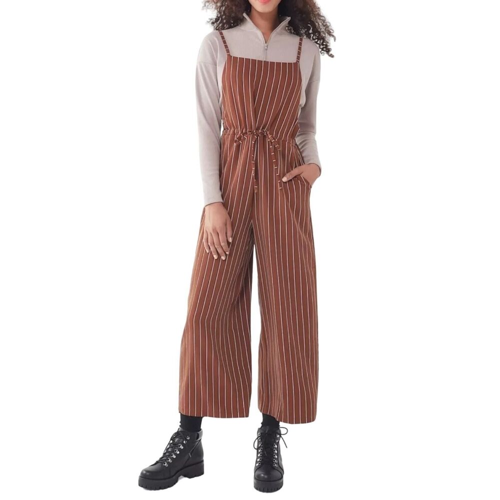 Urban Outfitters Jumpsuit Women's Small Brown Striped Square-Neck Wide Leg